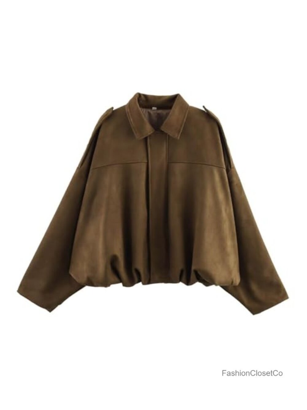 Faux Suede Jacket Women Oversized Zip Up Epaulet Bomber Casual Coat